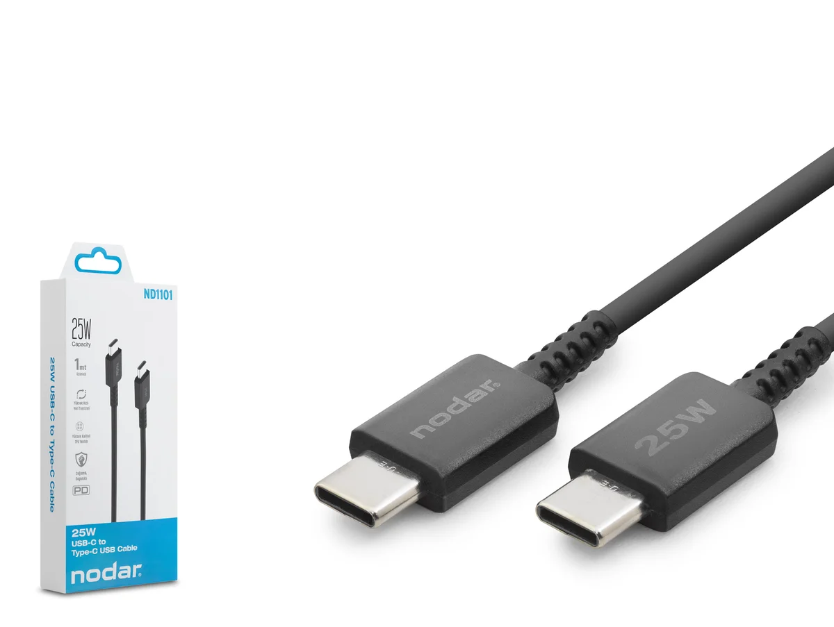 Nodar Nd1101 Type-C To Type-C Kablo 25W 1M Siyah